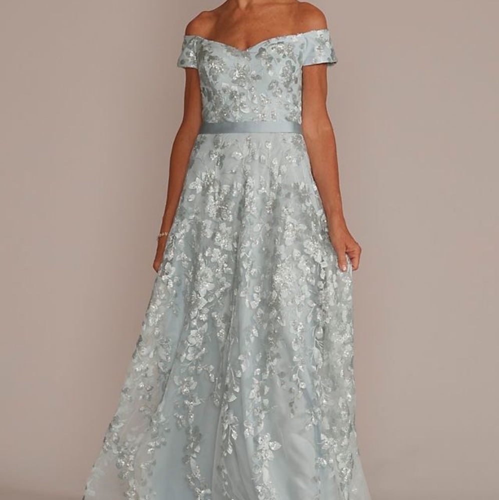 Oleg Cassini Embroidered Lace Gown
